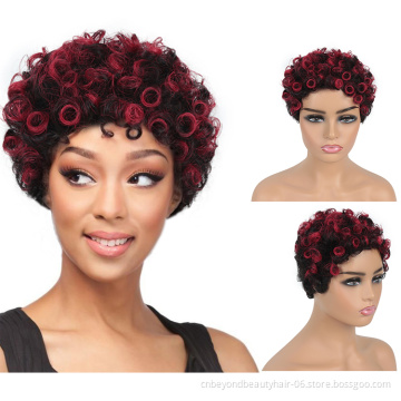 Pixie Cut Wigs Short 95%Human Hair Full Wig With Bangs Straight Perruque Cheveux Mixed Humain Brazilian wig for black women